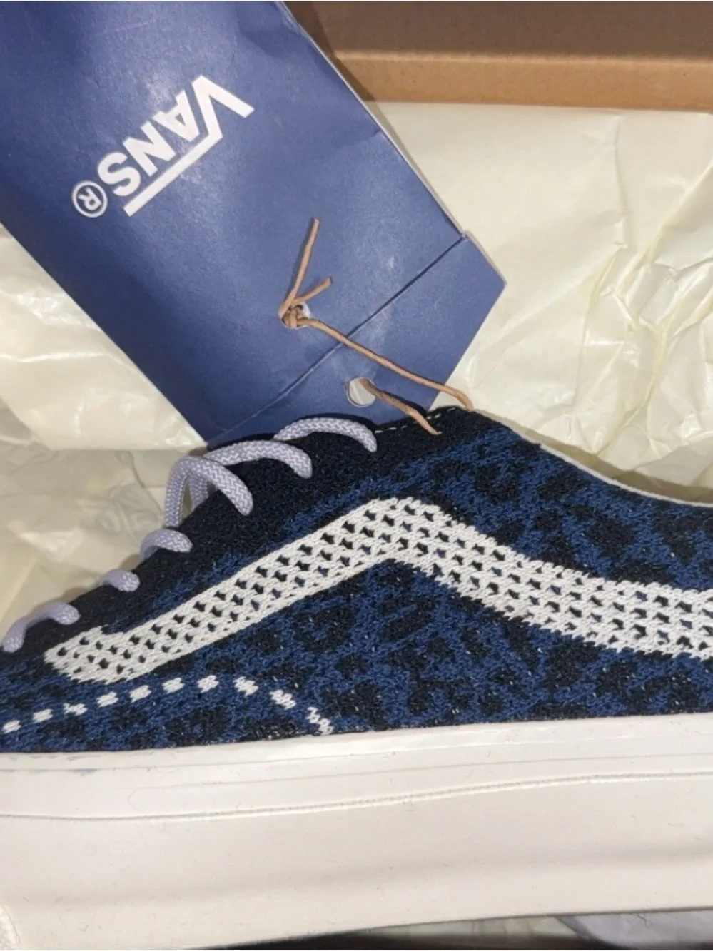 VANS CHEETAH PRINT SNEAKERS Navy & White Knit Low-Top Sneakers